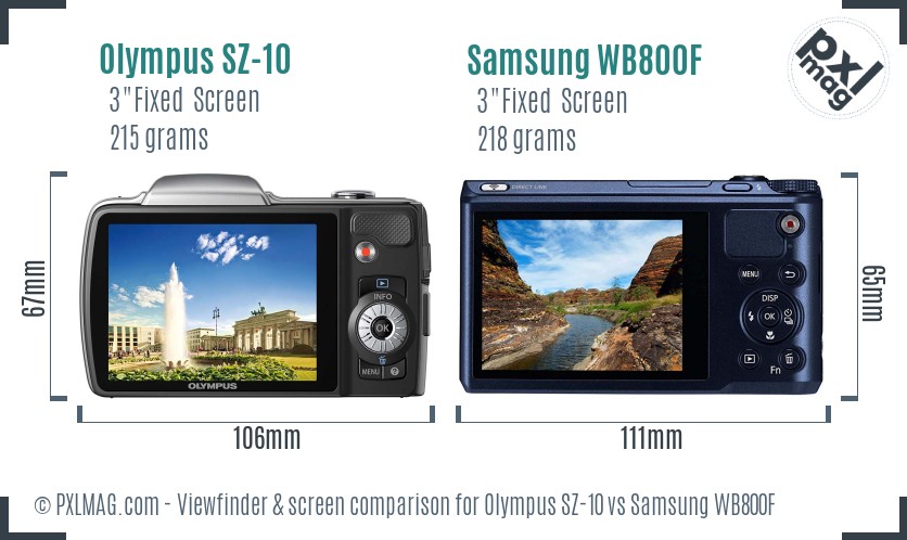 Olympus SZ-10 vs Samsung WB800F Screen and Viewfinder comparison
