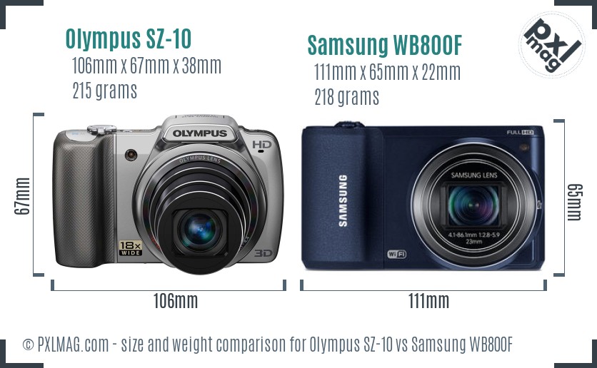 Olympus SZ-10 vs Samsung WB800F size comparison