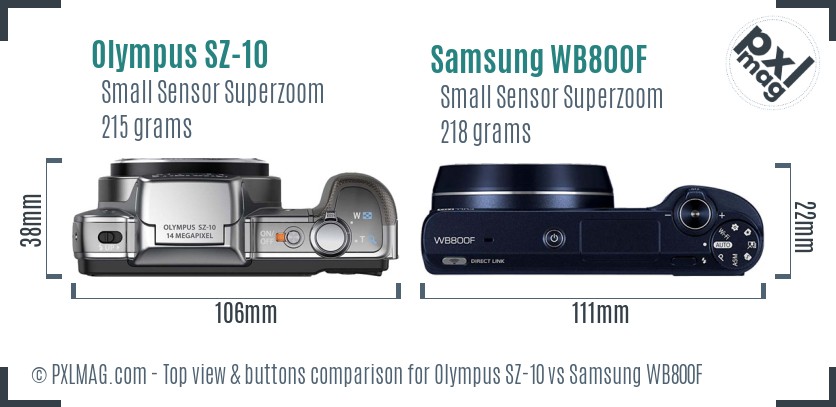 Olympus SZ-10 vs Samsung WB800F top view buttons comparison