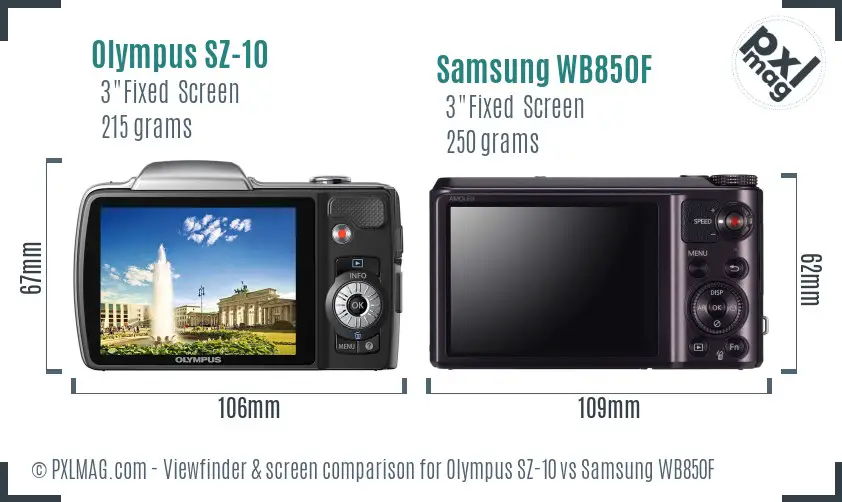 Olympus SZ-10 vs Samsung WB850F Screen and Viewfinder comparison