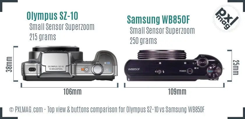 Olympus SZ-10 vs Samsung WB850F top view buttons comparison