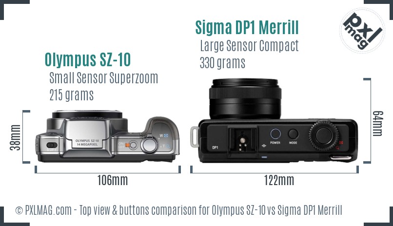 Olympus SZ-10 vs Sigma DP1 Merrill top view buttons comparison