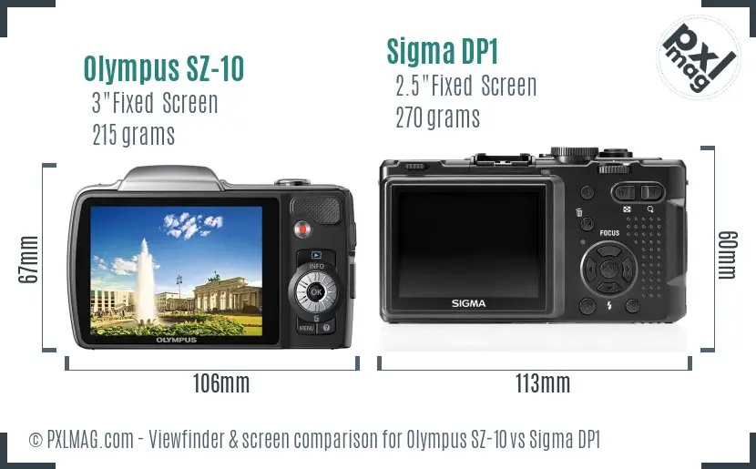 Olympus SZ-10 vs Sigma DP1 Screen and Viewfinder comparison