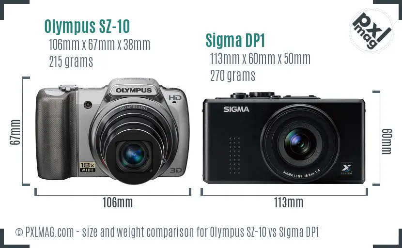 Olympus SZ-10 vs Sigma DP1 size comparison