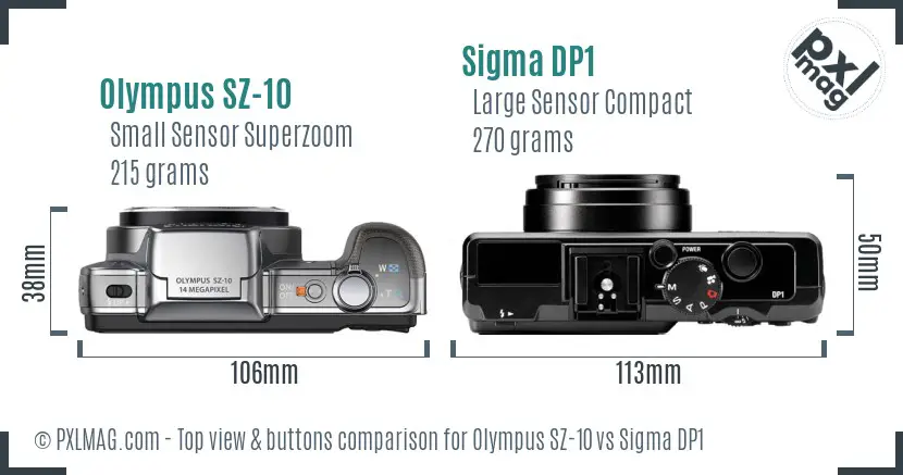 Olympus SZ-10 vs Sigma DP1 top view buttons comparison