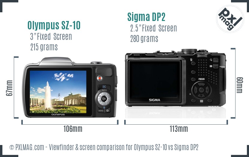 Olympus SZ-10 vs Sigma DP2 Screen and Viewfinder comparison