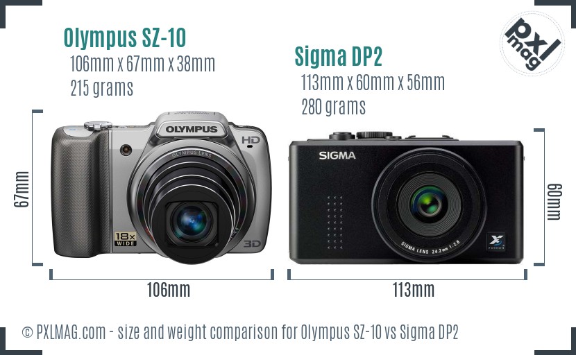 Olympus SZ-10 vs Sigma DP2 size comparison Olympus SZ-10 vs Sigma DP2 size comparison