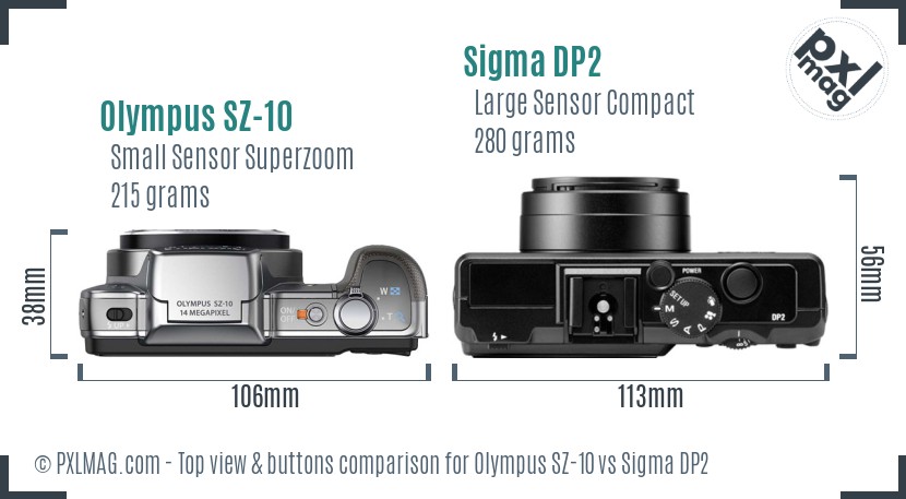 Olympus SZ-10 vs Sigma DP2 top view buttons comparison