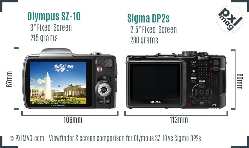Olympus SZ-10 vs Sigma DP2s Screen and Viewfinder comparison