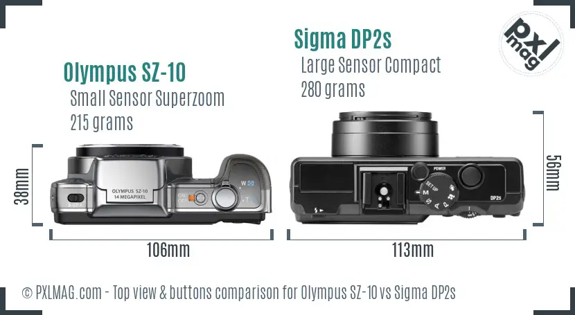 Olympus SZ-10 vs Sigma DP2s top view buttons comparison