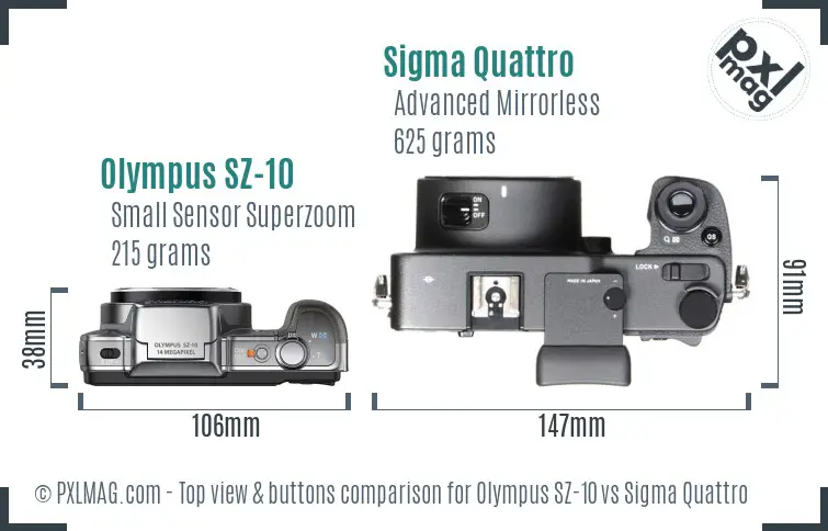 Olympus SZ-10 vs Sigma Quattro top view buttons comparison Olympus SZ-10 vs Sigma Quattro top view buttons comparison