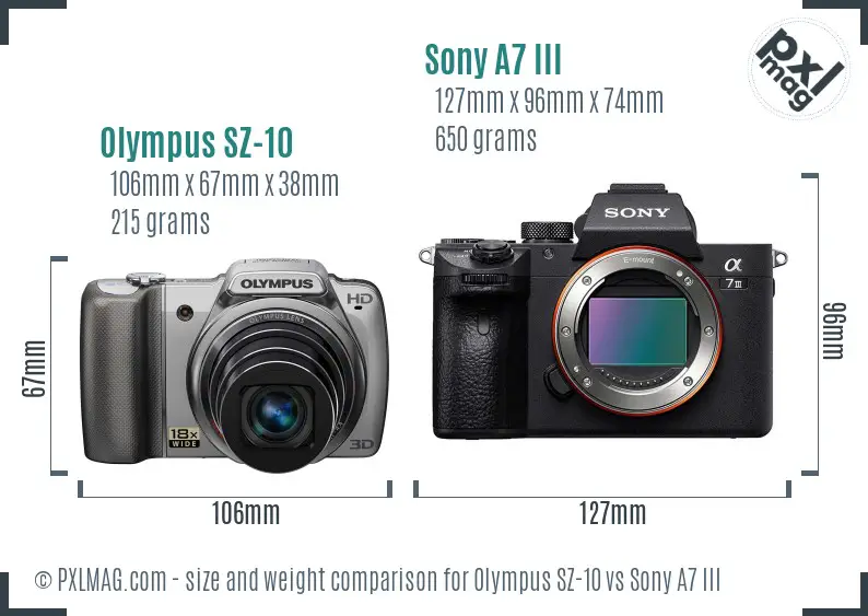 Olympus SZ-10 vs Sony A7 III size comparison