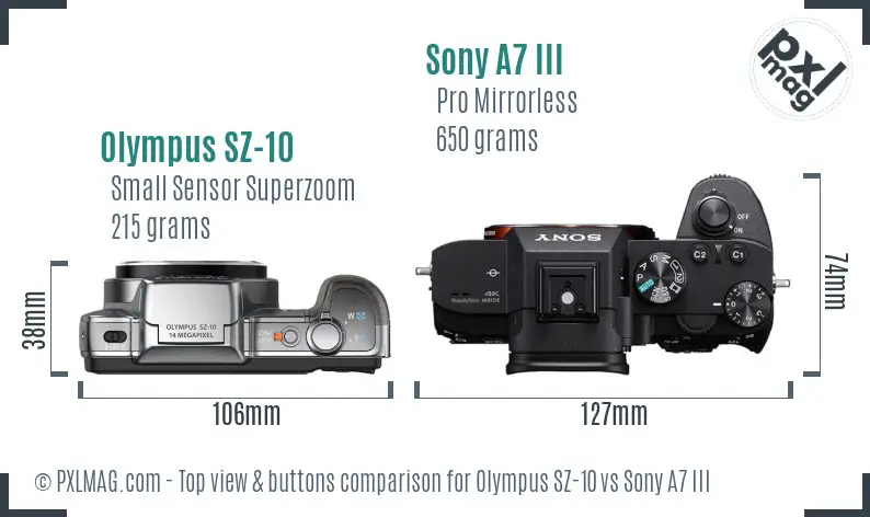 Olympus SZ-10 vs Sony A7 III top view buttons comparison
