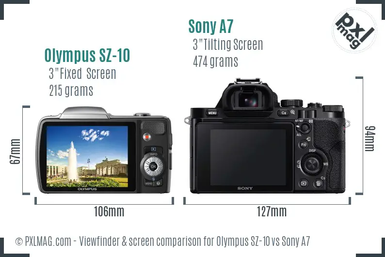 Olympus SZ-10 vs Sony A7 Screen and Viewfinder comparison