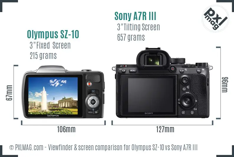 Olympus SZ-10 vs Sony A7R III Screen and Viewfinder comparison