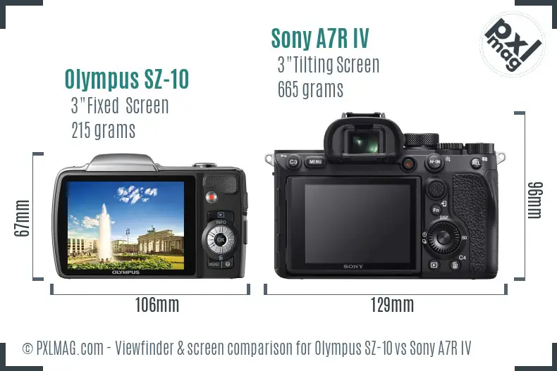 Olympus SZ-10 vs Sony A7R IV Screen and Viewfinder comparison
