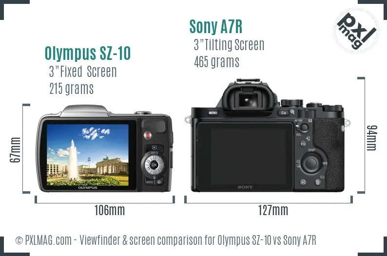 Olympus SZ-10 vs Sony A7R Screen and Viewfinder comparison