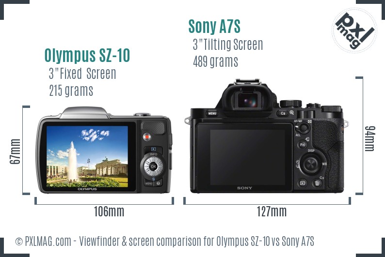 Olympus SZ-10 vs Sony A7S Screen and Viewfinder comparison