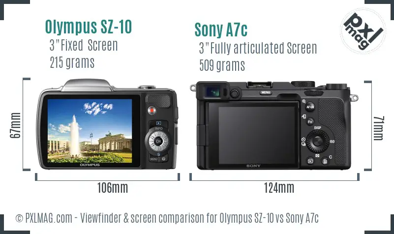 Olympus SZ-10 vs Sony A7c Screen and Viewfinder comparison