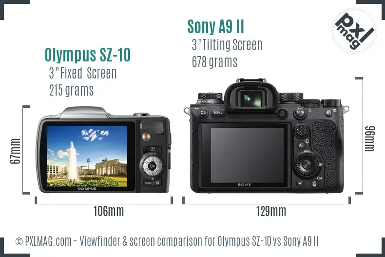 Olympus SZ-10 vs Sony A9 II Screen and Viewfinder comparison