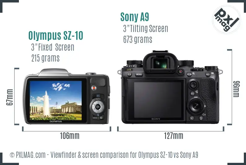 Olympus SZ-10 vs Sony A9 Screen and Viewfinder comparison