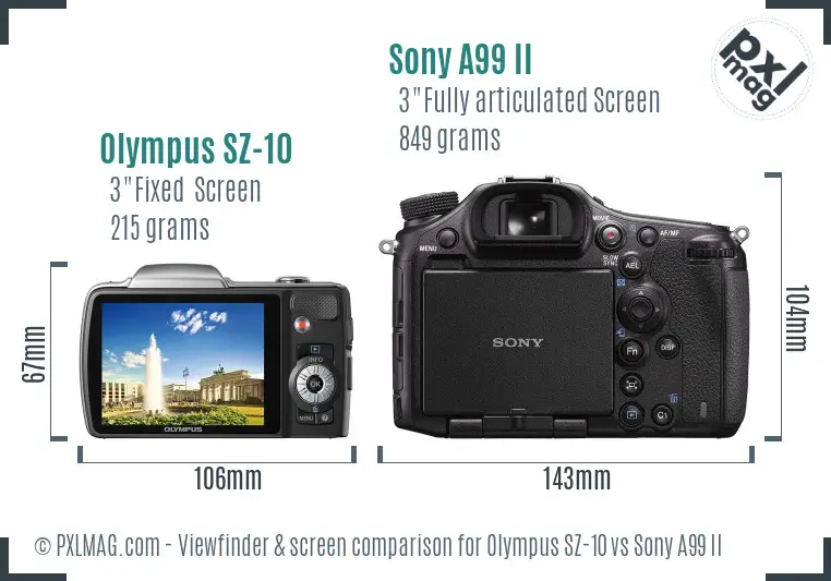 Olympus SZ-10 vs Sony A99 II Screen and Viewfinder comparison