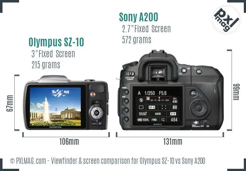 Olympus SZ-10 vs Sony A200 Screen and Viewfinder comparison