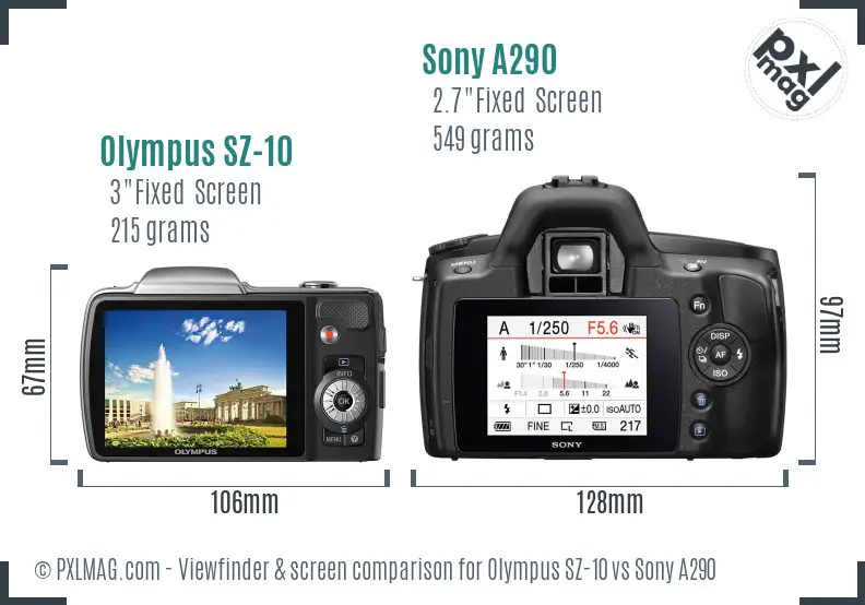 Olympus SZ-10 vs Sony A290 Screen and Viewfinder comparison