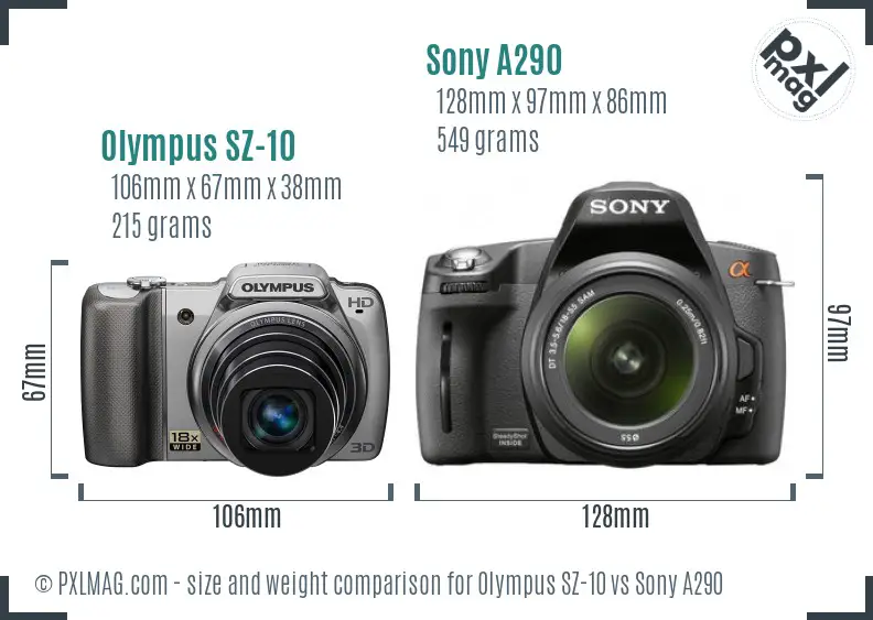Olympus SZ-10 vs Sony A290 size comparison