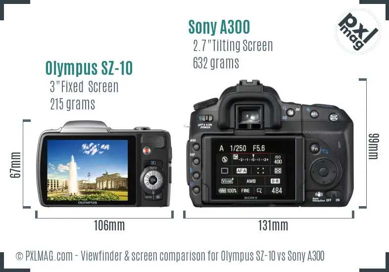 Olympus SZ-10 vs Sony A300 Screen and Viewfinder comparison