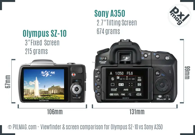 Olympus SZ-10 vs Sony A350 Screen and Viewfinder comparison