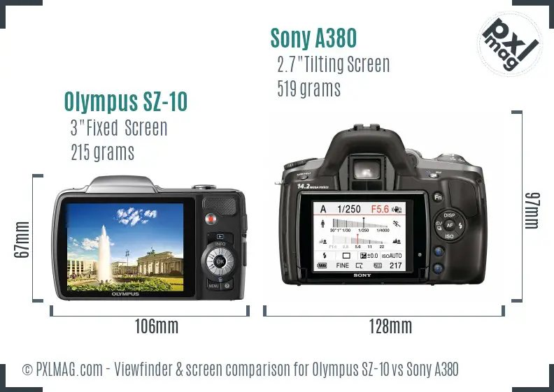 Olympus SZ-10 vs Sony A380 Screen and Viewfinder comparison