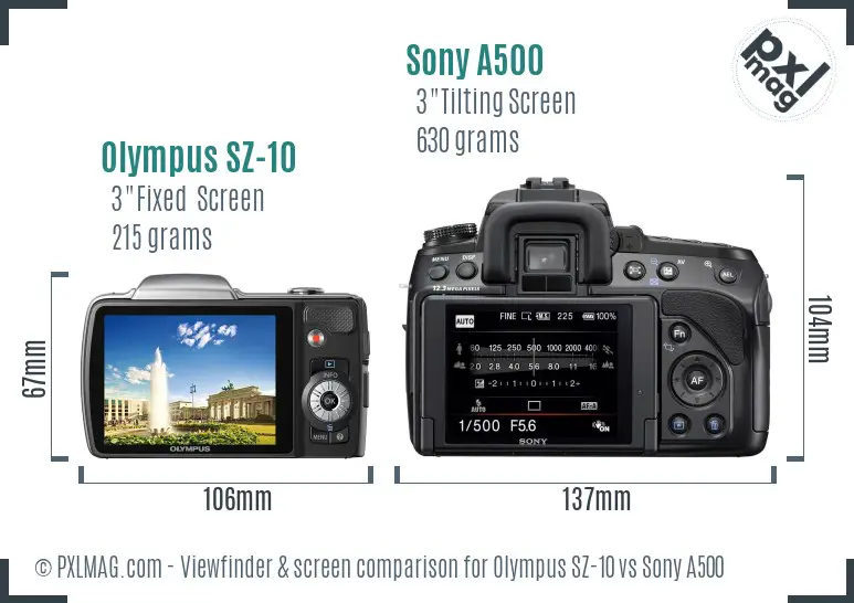 Olympus SZ-10 vs Sony A500 Screen and Viewfinder comparison