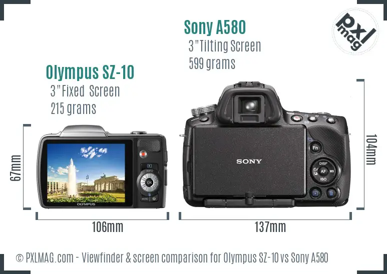 Olympus SZ-10 vs Sony A580 Screen and Viewfinder comparison