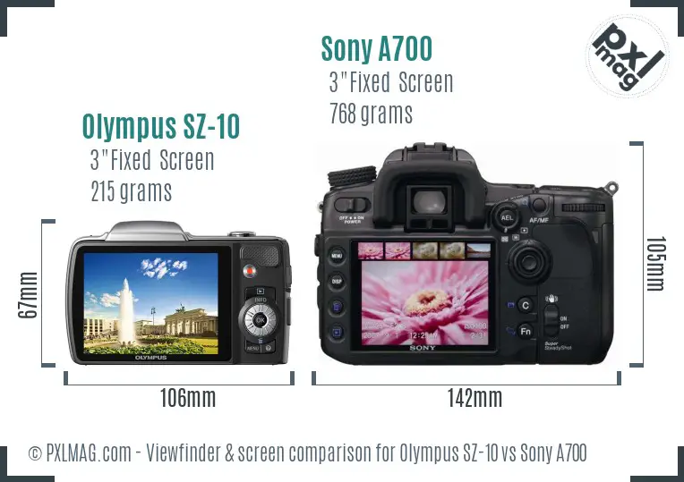 Olympus SZ-10 vs Sony A700 Screen and Viewfinder comparison