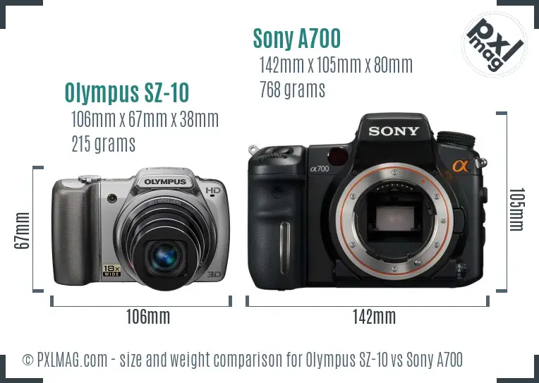 Olympus SZ-10 vs Sony A700 size comparison