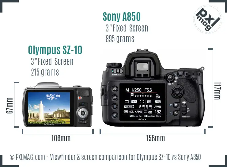 Olympus SZ-10 vs Sony A850 Screen and Viewfinder comparison