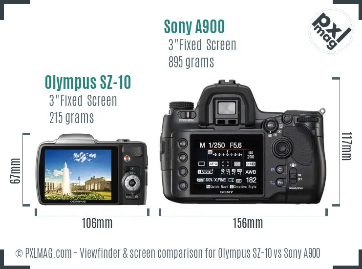 Olympus SZ-10 vs Sony A900 Screen and Viewfinder comparison