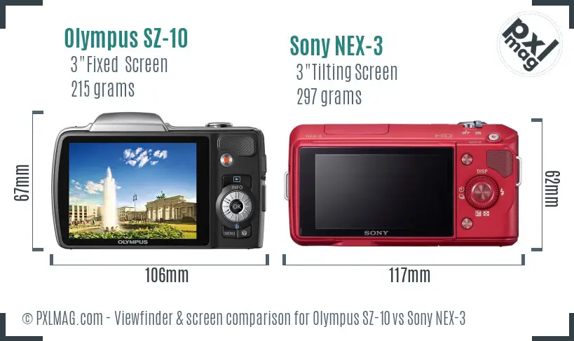 Olympus SZ-10 vs Sony NEX-3 Screen and Viewfinder comparison