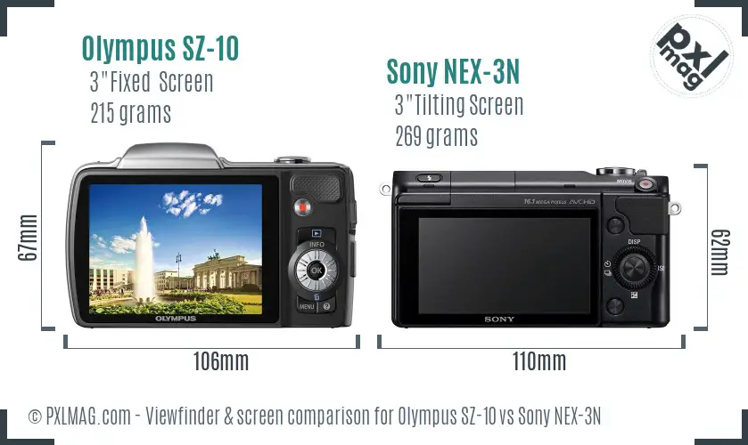 Olympus SZ-10 vs Sony NEX-3N Screen and Viewfinder comparison