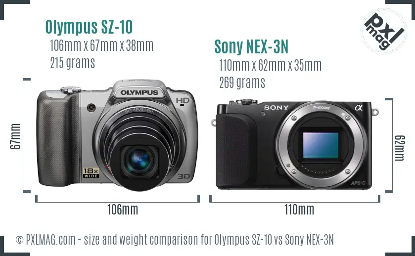 Olympus SZ-10 vs Sony NEX-3N size comparison