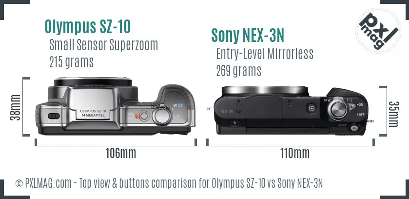 Olympus SZ-10 vs Sony NEX-3N top view buttons comparison