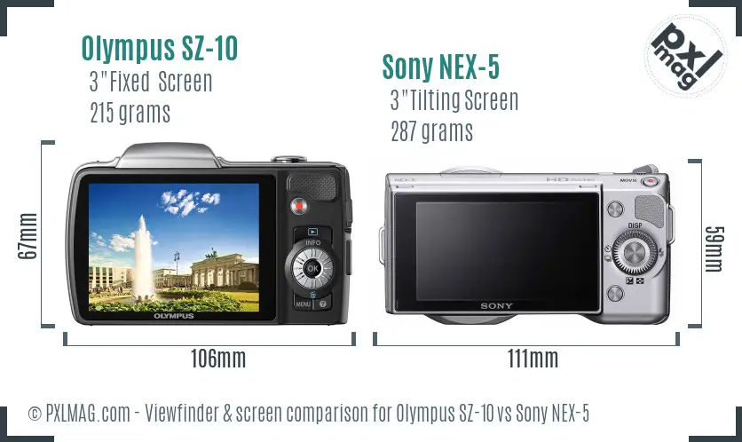 Olympus SZ-10 vs Sony NEX-5 Screen and Viewfinder comparison
