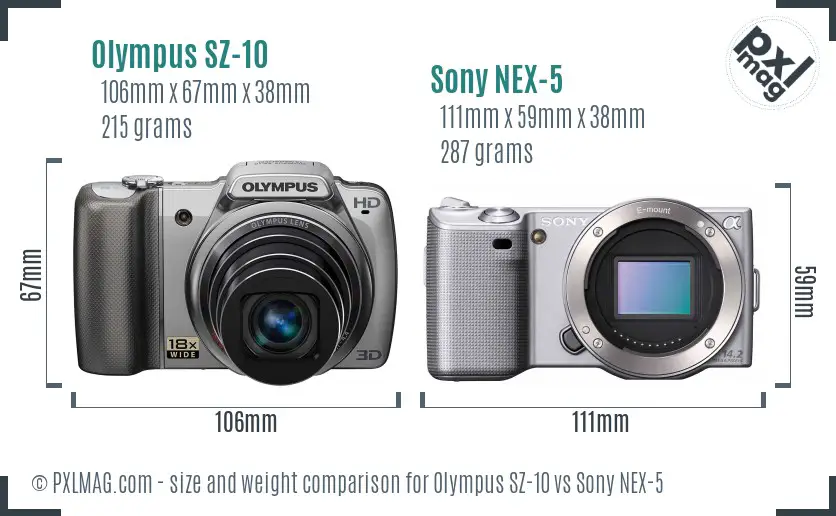Olympus SZ-10 vs Sony NEX-5 size comparison