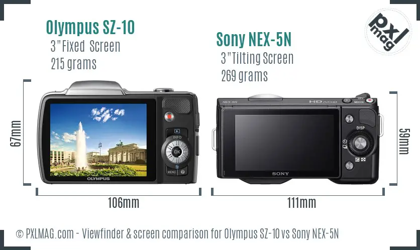 Olympus SZ-10 vs Sony NEX-5N Screen and Viewfinder comparison