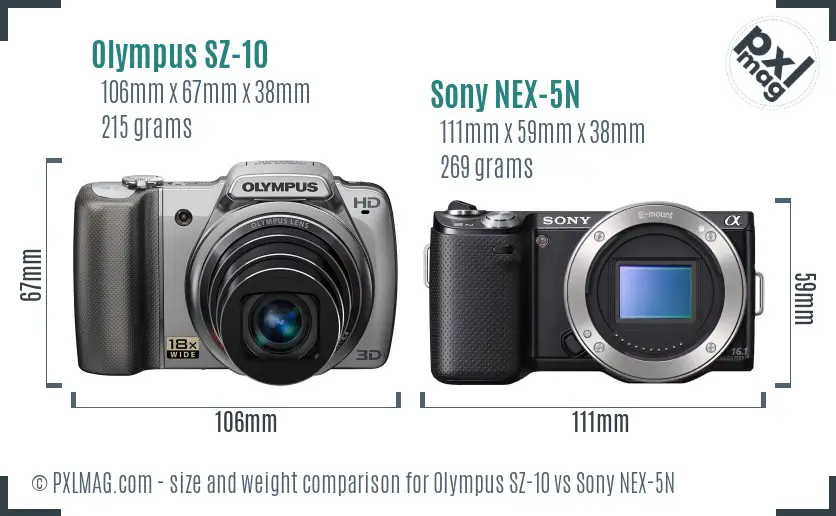 Olympus SZ-10 vs Sony NEX-5N size comparison
