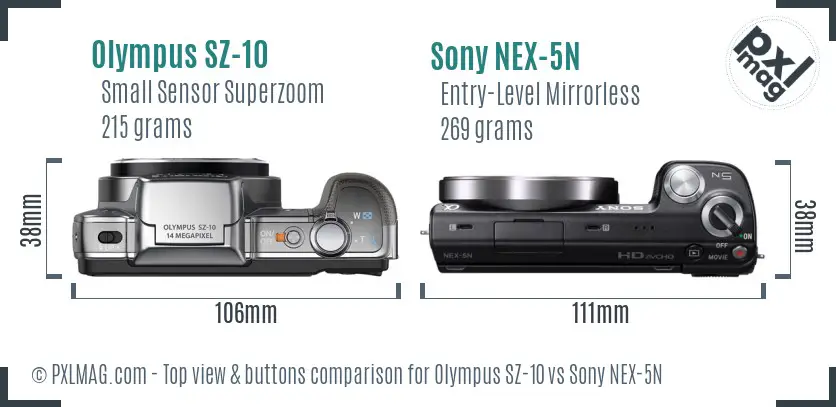 Olympus SZ-10 vs Sony NEX-5N top view buttons comparison