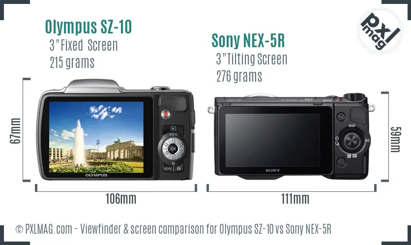 Olympus SZ-10 vs Sony NEX-5R Screen and Viewfinder comparison