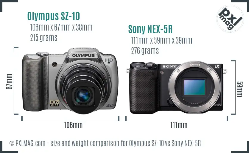 Olympus SZ-10 vs Sony NEX-5R size comparison