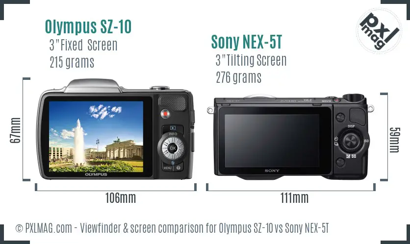 Olympus SZ-10 vs Sony NEX-5T Screen and Viewfinder comparison